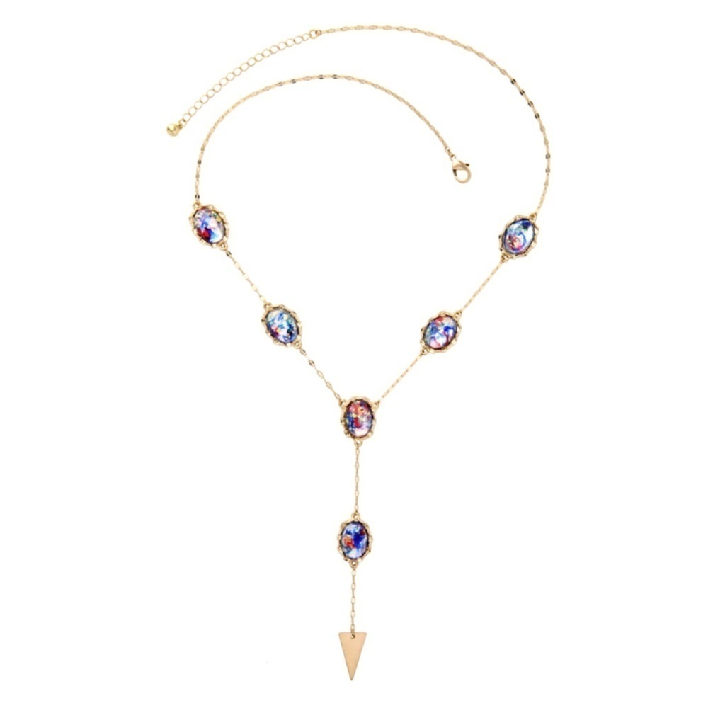 NWT Iridescent Resin Y-Necklace – Adjustable Gold Lariat – Trendy Gift for Her